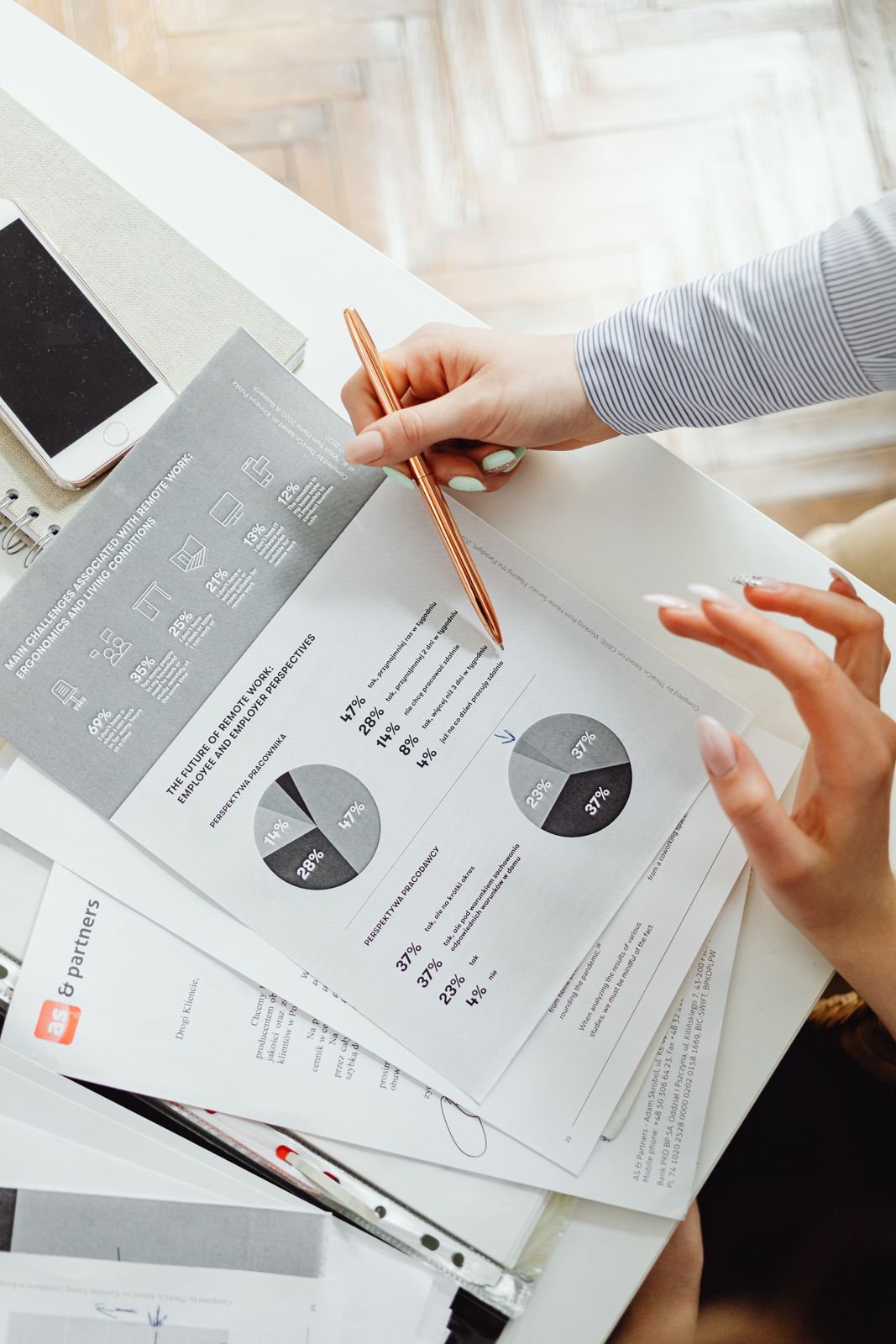 Reviewing charts in a printed financial report